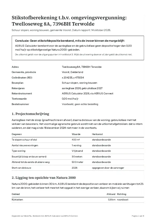 Eerste pagina van het voorbeeldrapport